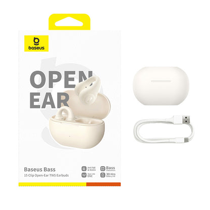 Handsfree Bluetooth Baseus Bass 15 Clip, TWS, Alb A00079500223-00