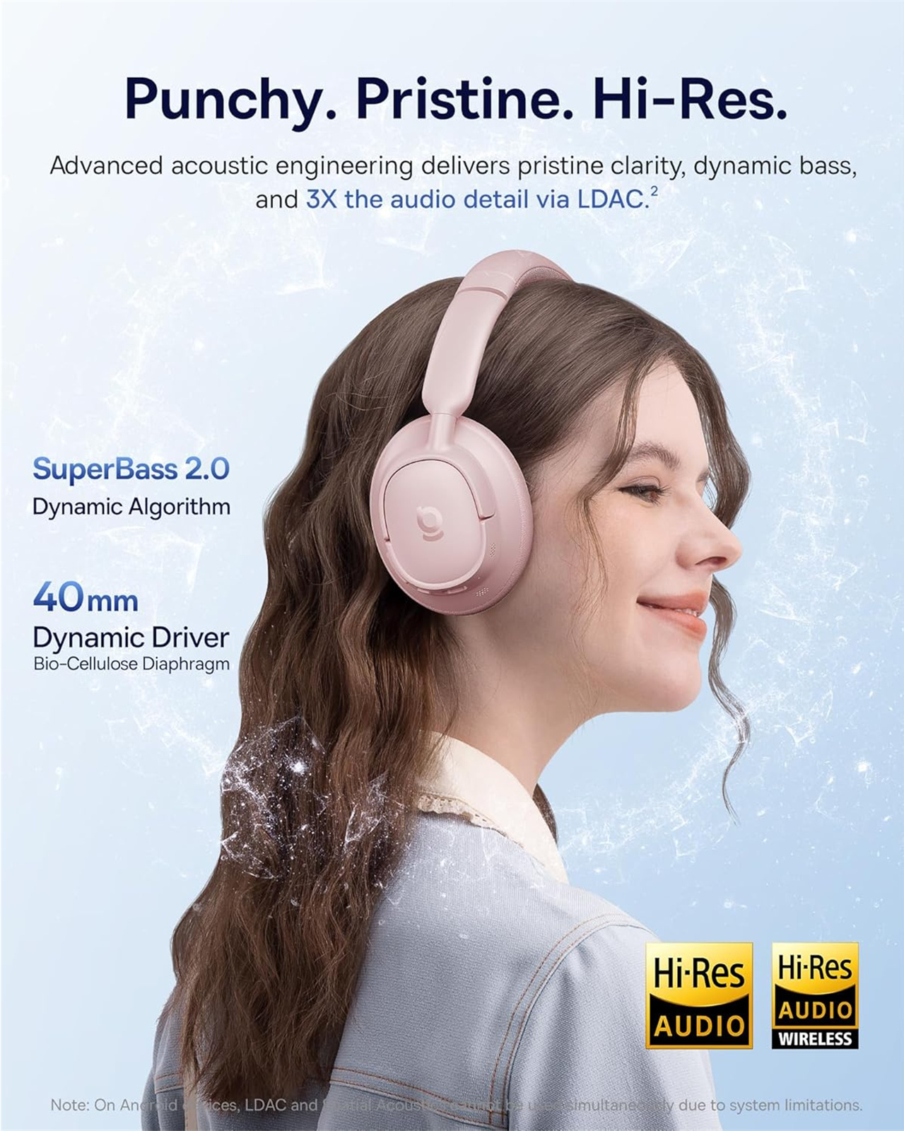 Handsfree Bluetooth Baseus Bass BH1 NC, MultiPoint, A2DP, ANC, Roz A0203704