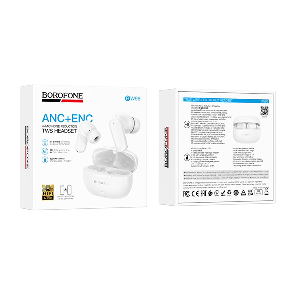 Handsfree Bluetooth Borofone BW96 Mellow, TWS, Alb