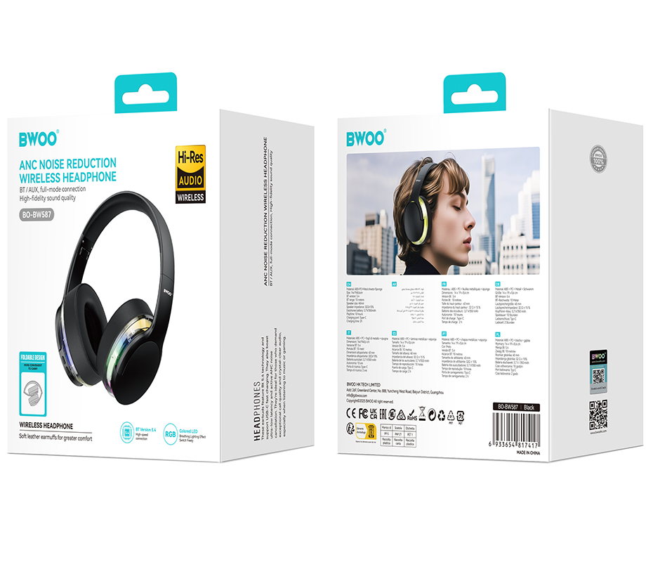 Handsfree Bluetooth BWOO BO-BW587, A2DP, ANC, Negru