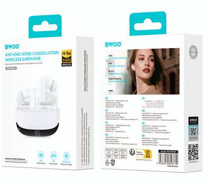 Handsfree Bluetooth BWOO BW40, TWS, ANC, Alb