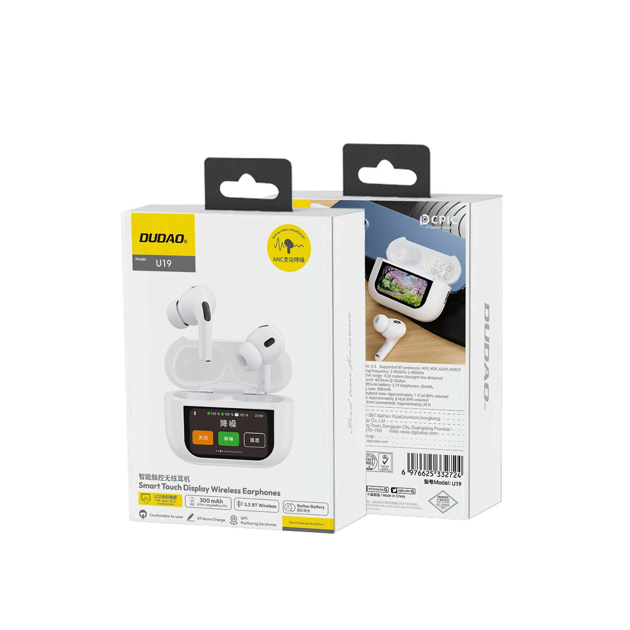 Handsfree Bluetooth Dudao U19 Display, TWS, Alb