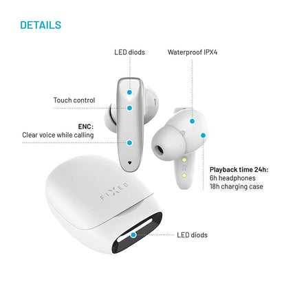 Handsfree Bluetooth Fixed Pods, TWS, Alb