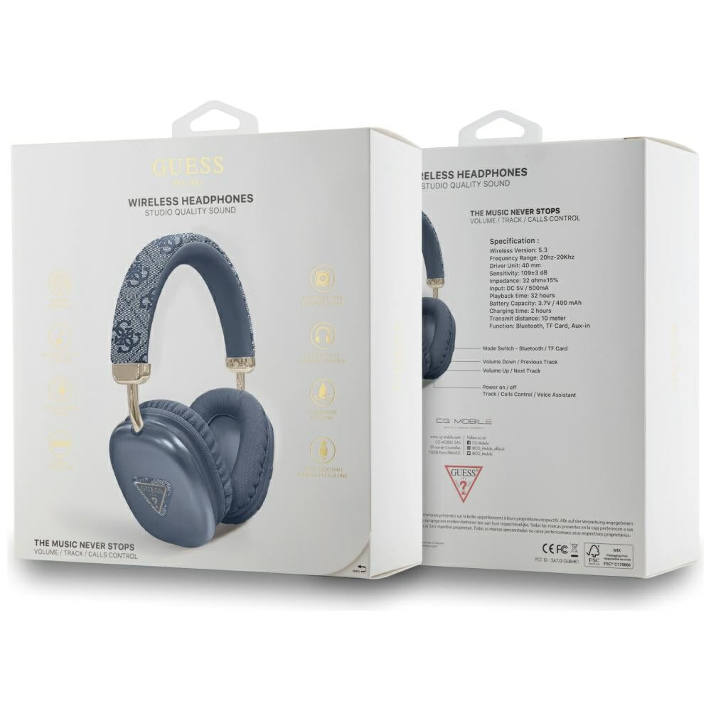 Handsfree Bluetooth Guess 4G Gold Triangle Logo, A2DP, Albastru