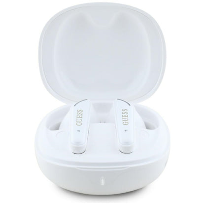 Handsfree Bluetooth Guess Flat Classic Logo Electroplated, TWS, Alb