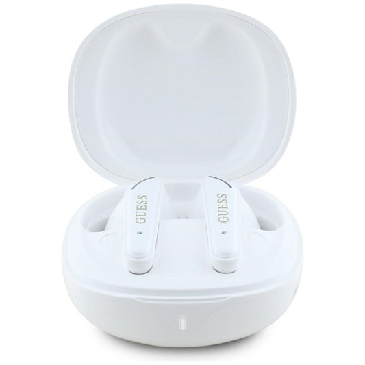 Handsfree Bluetooth Guess Flat Classic Logo Electroplated, TWS, Alb