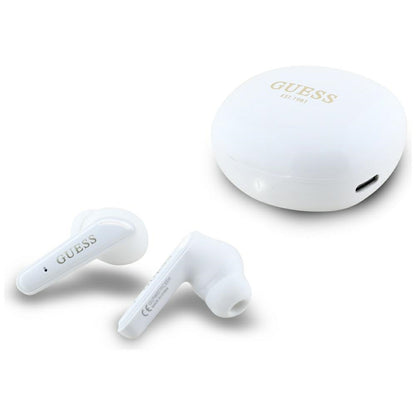 Handsfree Bluetooth Guess Flat Classic Logo Electroplated, TWS, Alb