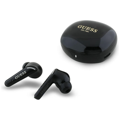 Handsfree Bluetooth Guess Flat Classic Logo Electroplated, TWS, Negru