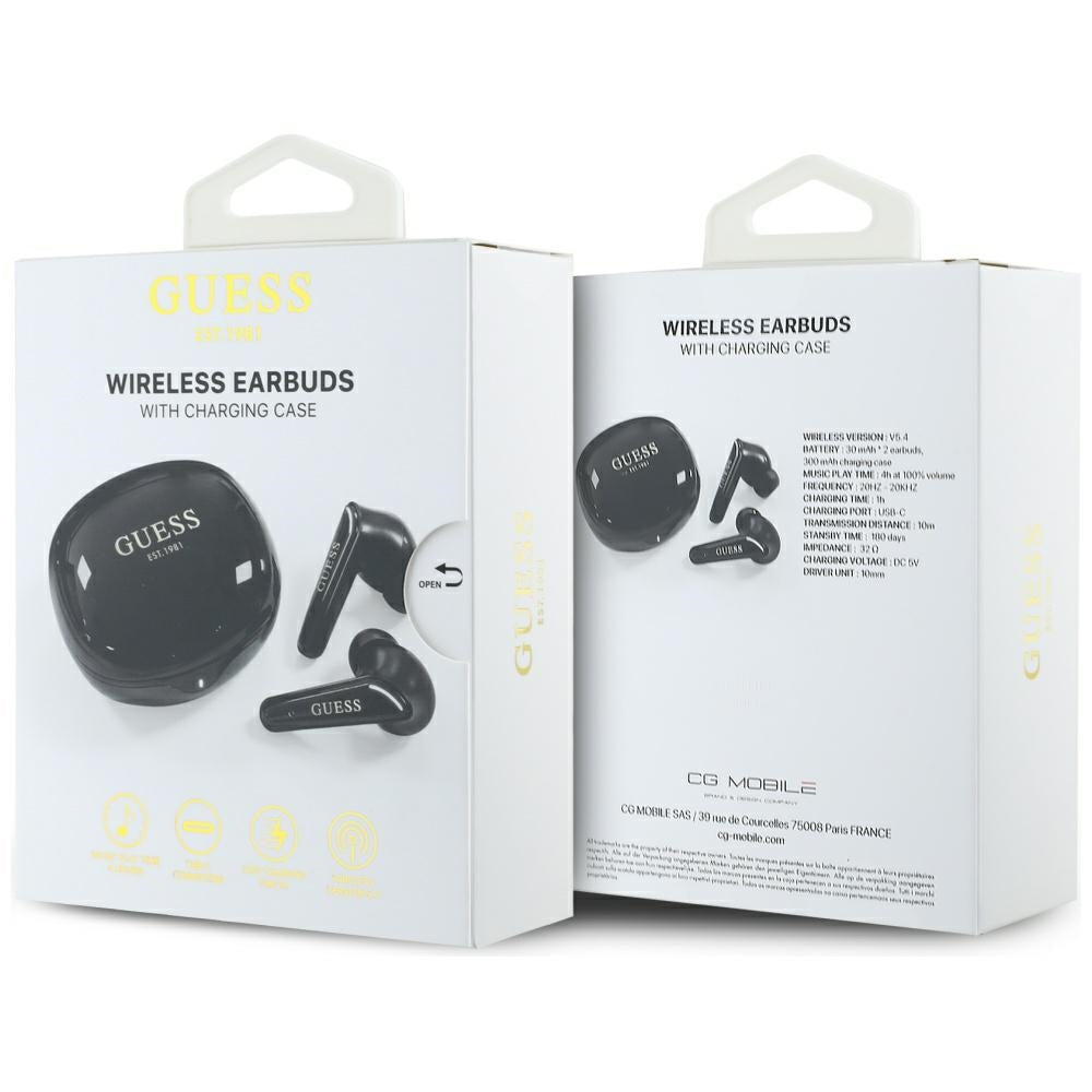 Handsfree Bluetooth Guess Flat Classic Logo Electroplated, TWS, Negru