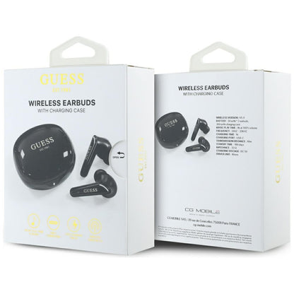 Handsfree Bluetooth Guess Flat Classic Logo Electroplated, TWS, Negru