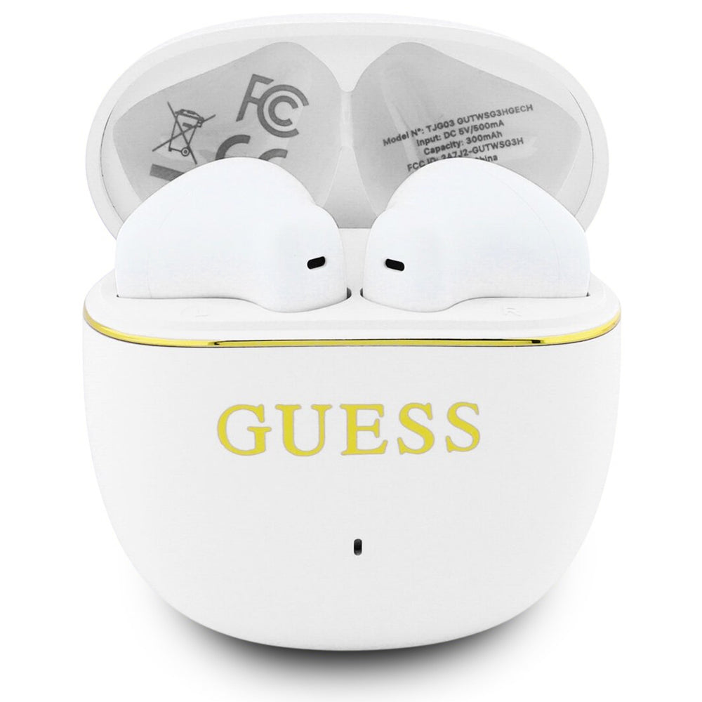 Handsfree Bluetooth Guess Glossy Gold Line Classic, TWS, Alb