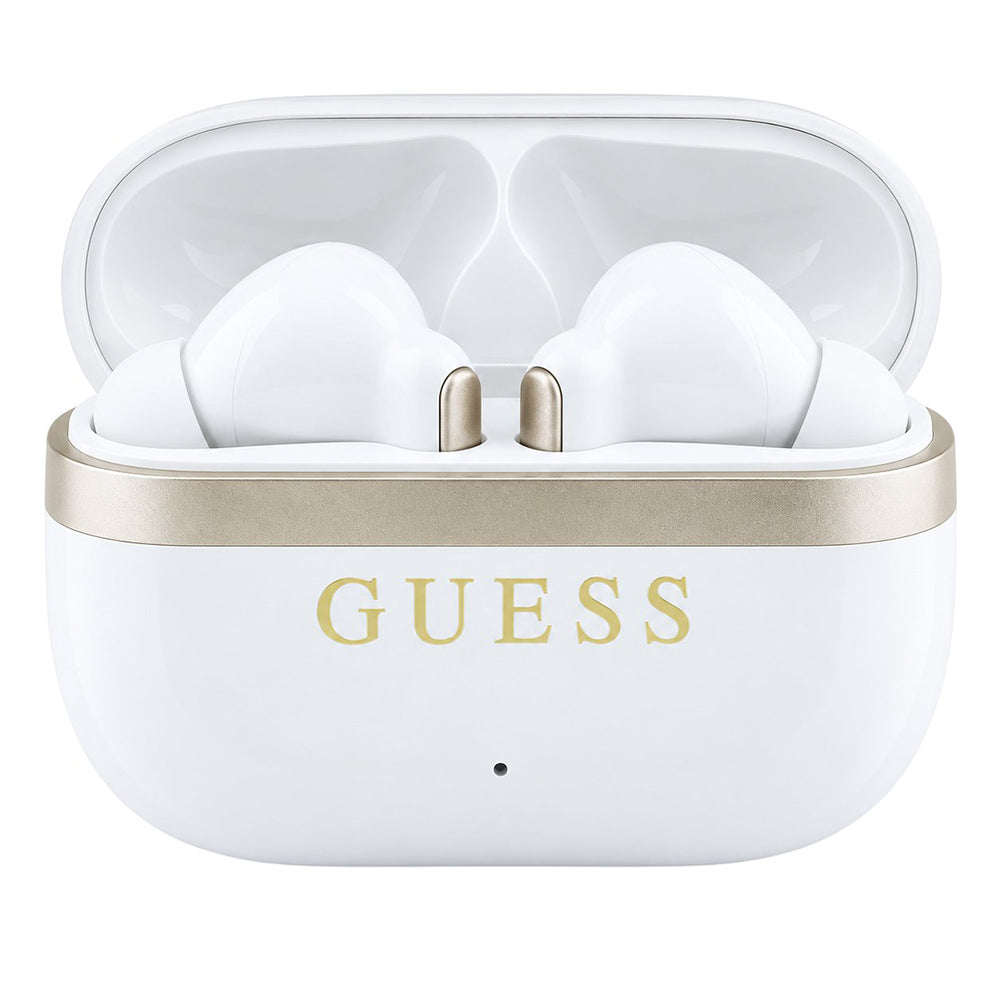 Handsfree Bluetooth Guess Glossy Gold Line Printed Classic Logo, TWS, Alb