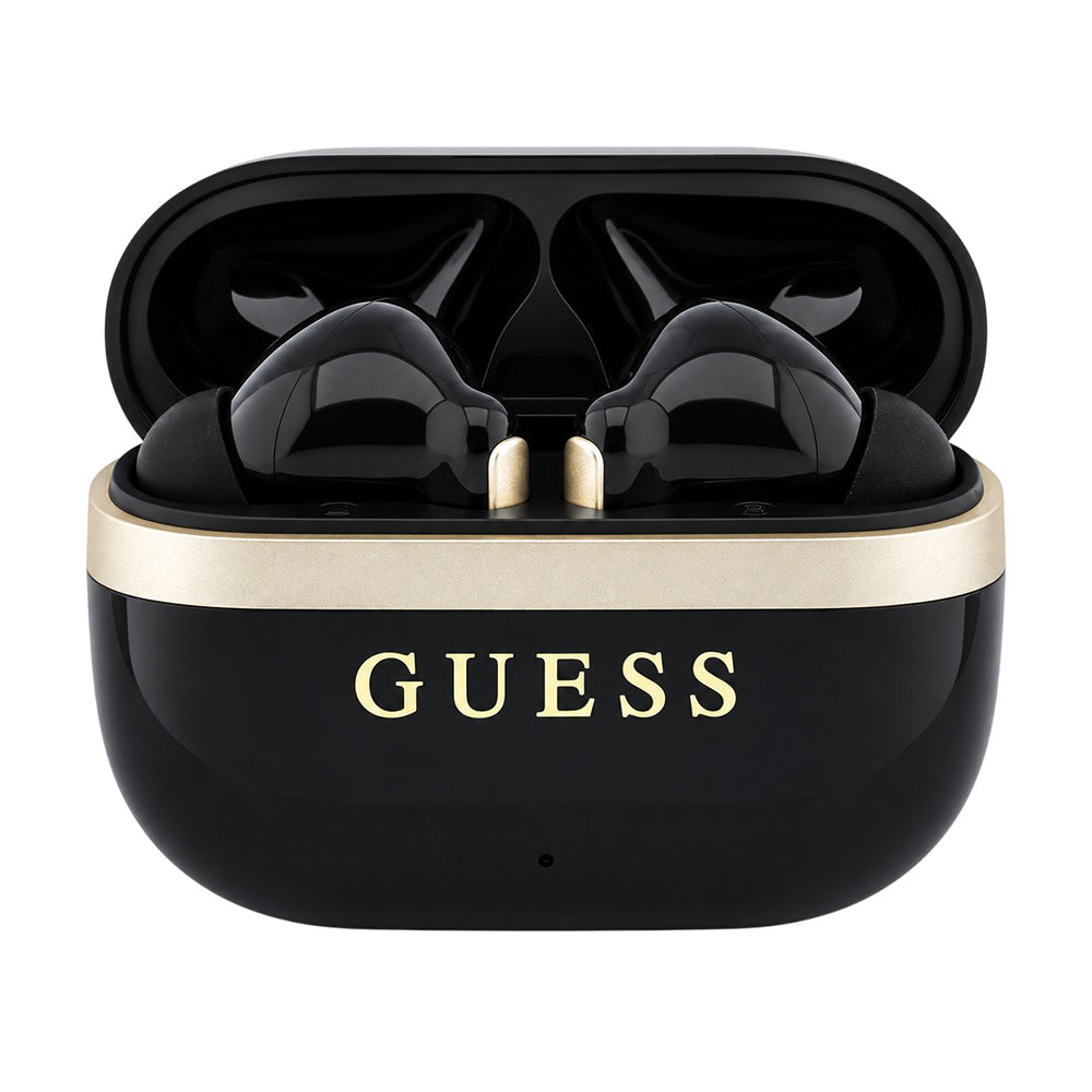 Handsfree Bluetooth Guess Glossy Gold Line Printed Classic Logo, TWS, Negru