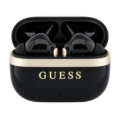 Handsfree Bluetooth Guess Glossy Gold Line Printed Classic Logo, TWS, Negru