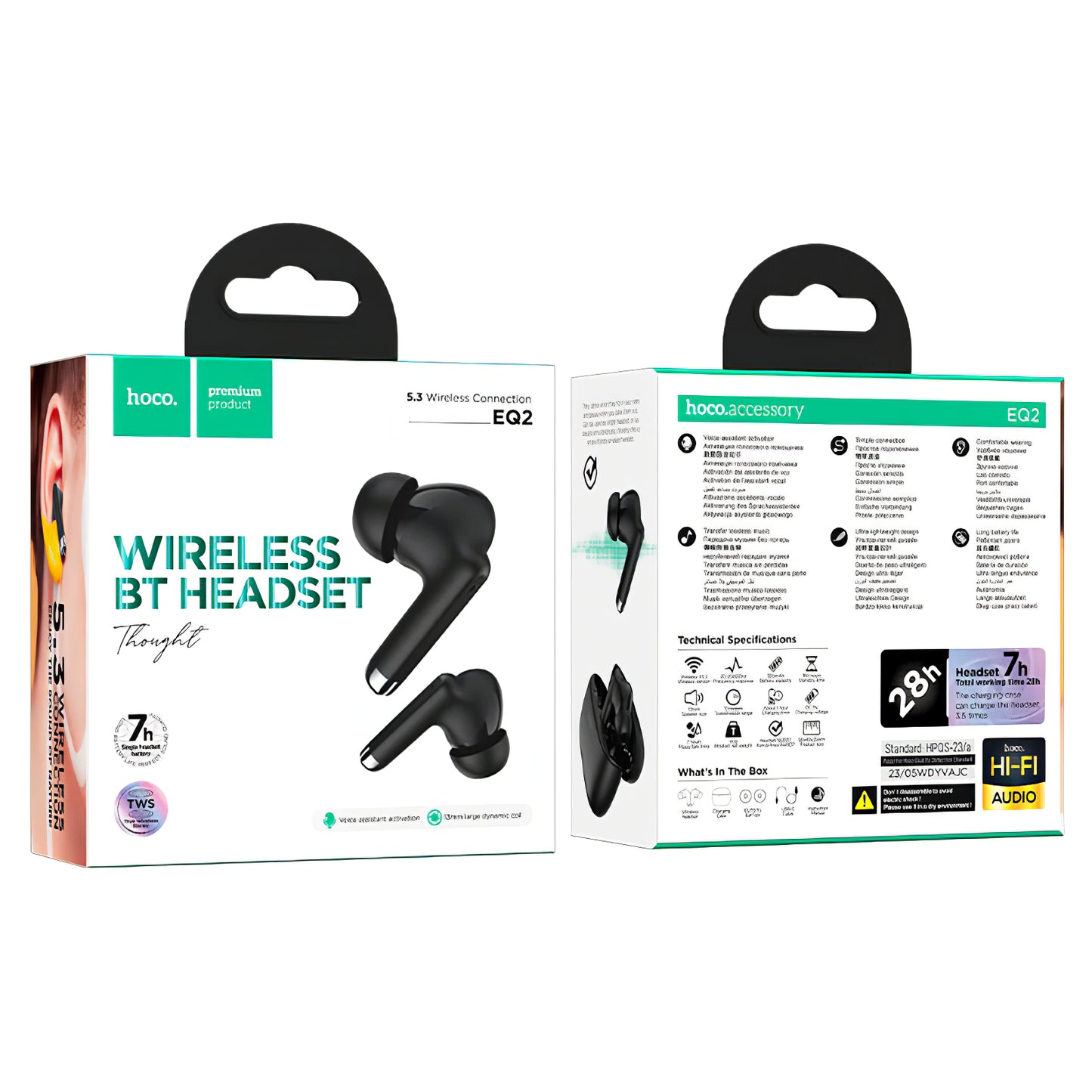Handsfree Bluetooth HOCO EQ2, TWS, Negru