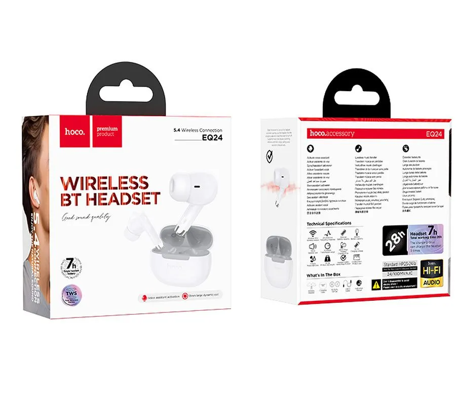 Handsfree Bluetooth HOCO EQ24, TWS, Alb