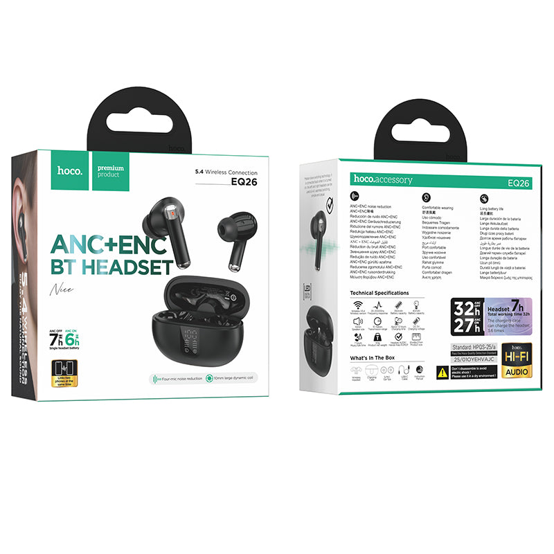 Handsfree Bluetooth HOCO EQ26, TWS, ANC, Negru