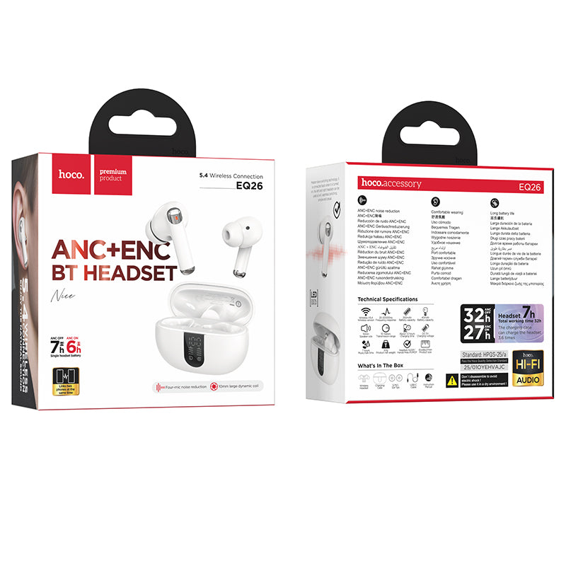 Handsfree Bluetooth HOCO EQ26, TWS, ANC, Alb