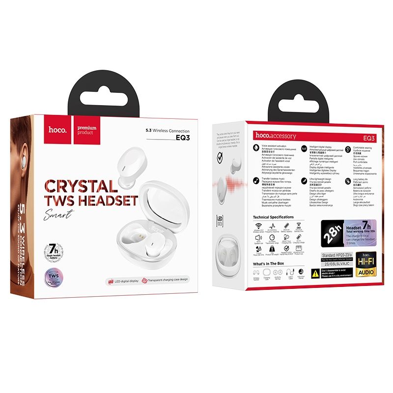 Handsfree Bluetooth HOCO EQ3, TWS, Alb