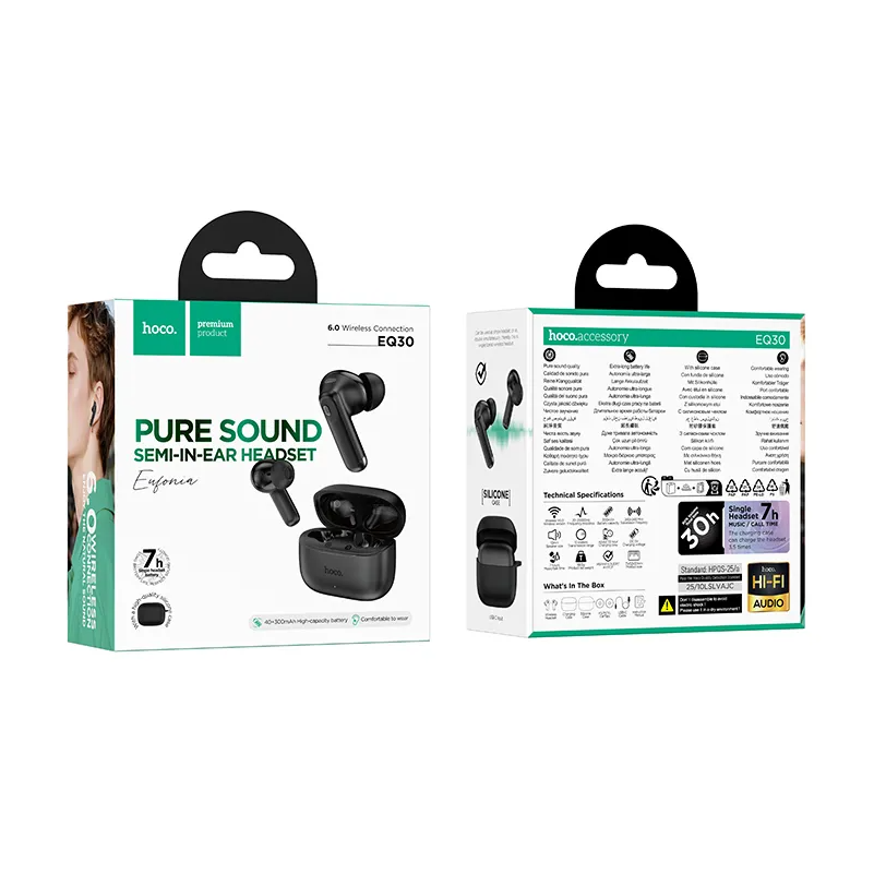 Handsfree Bluetooth HOCO EQ30, TWS, Negru