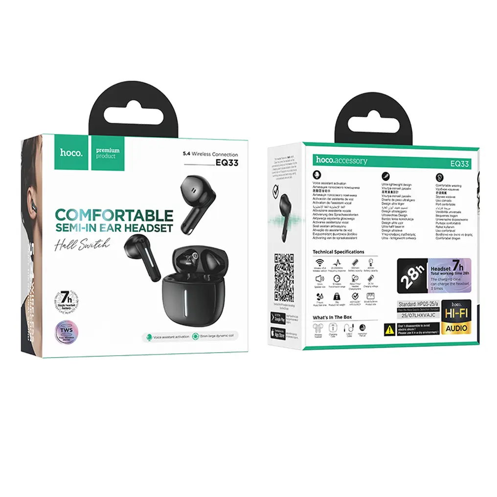 Handsfree Bluetooth HOCO EQ33, TWS, Negru