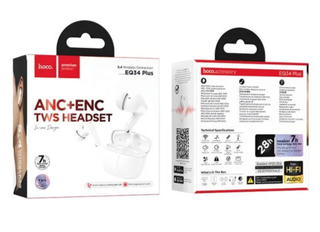 Handsfree Bluetooth HOCO EQ34 Plus, TWS, ANC, Alb