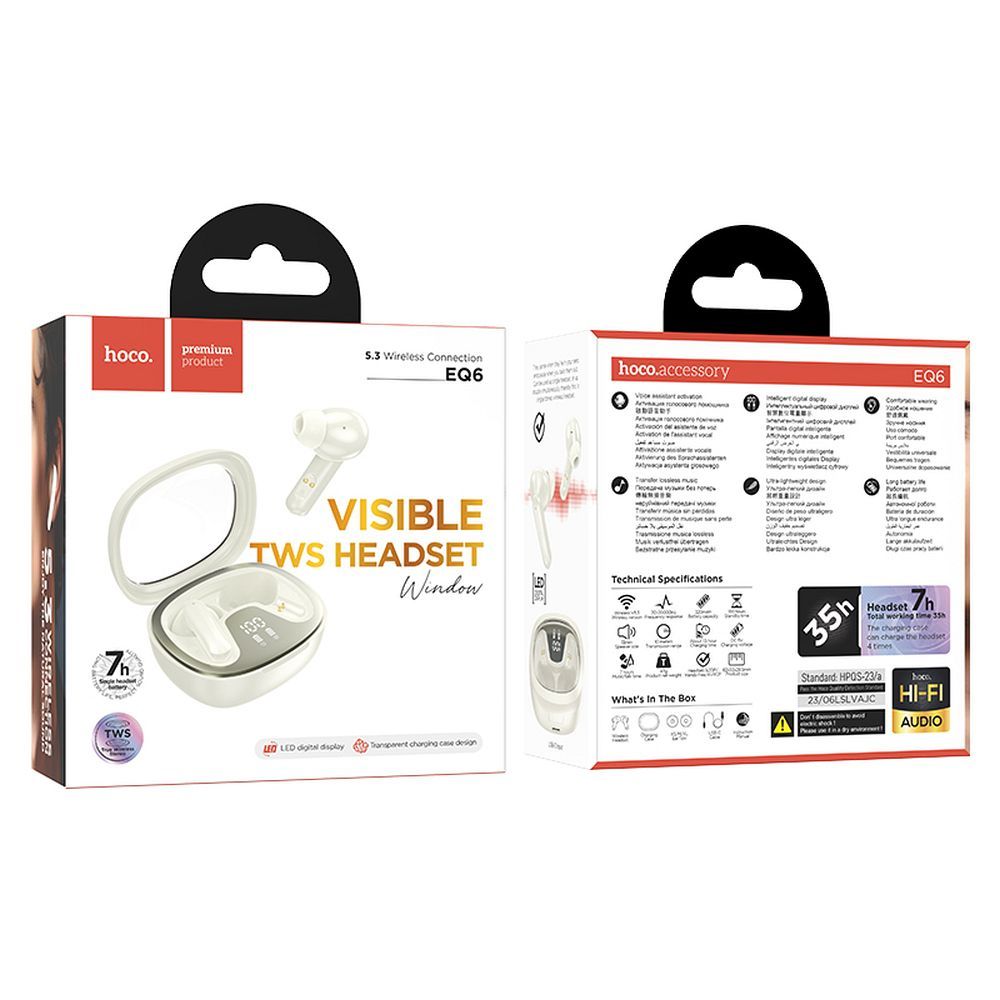 Handsfree Bluetooth HOCO Shadow EQ6, TWS, Alb
