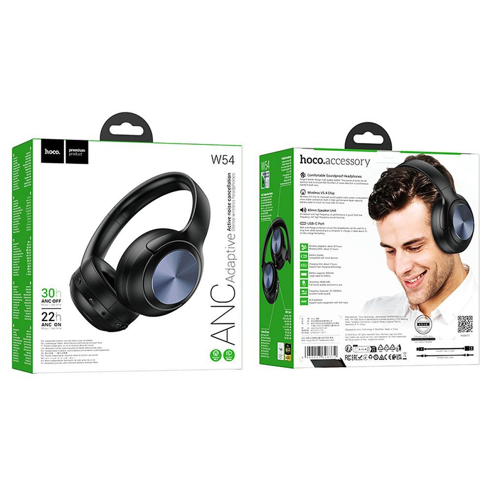Handsfree Bluetooth HOCO W54, A2DP, ANC, Negru