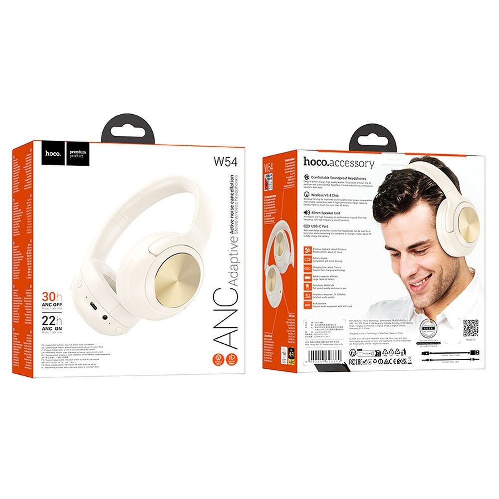 Handsfree Bluetooth HOCO W54, A2DP, ANC, Alb