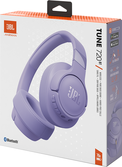 Zestaw głośnomówiący Bluetooth JBL Tune 720BT, MultiPoint, A2DP, fioletowy JBLT720BTPUR