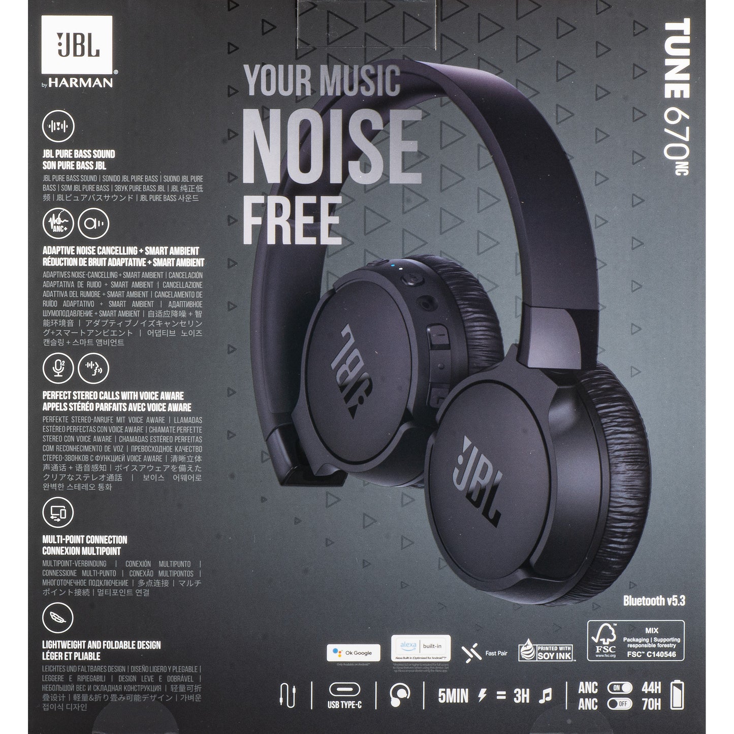 Handsfree Bluetooth JBL Tune 670NC, MultiPoint, A2DP, ANC, Negru JBLT670NCBLKAP