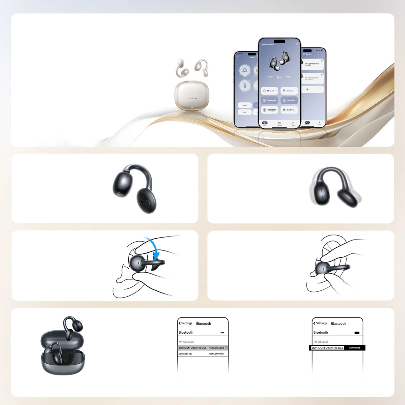 Handsfree Bluetooth Joyroom Openfree JR-OE3, TWS, Argintiu