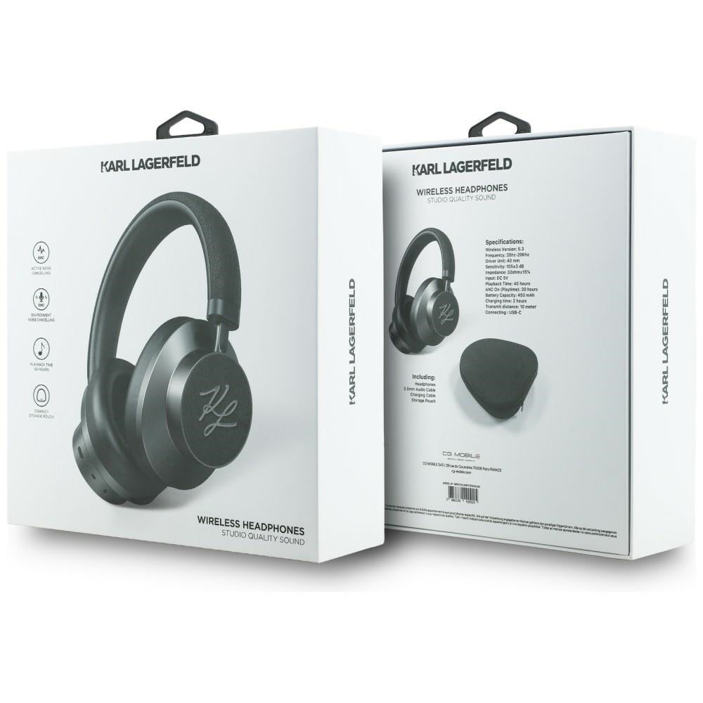 Handsfree Bluetooth Karl Lagerfeld Grained Initials, A2DP, ANC, Negru