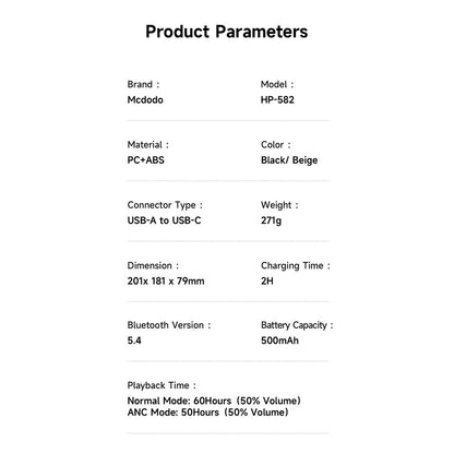 Handsfree Bluetooth McDodo HP-5820 T03, A2DP, ANC, Negru