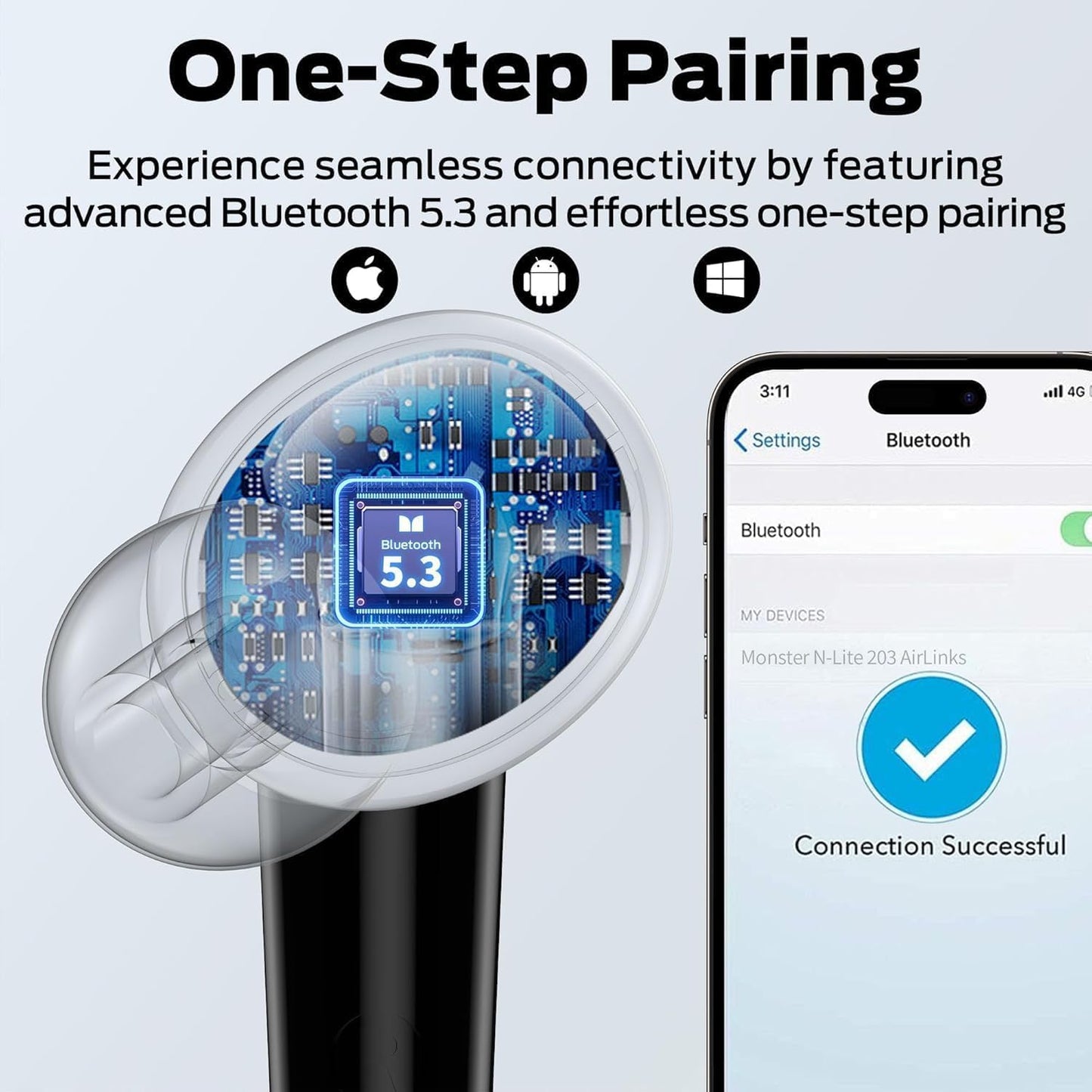 Handsfree Bluetooth Monster N-Lite 203 AirLinks, TWS, Negru