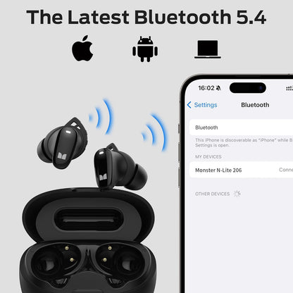 Handsfree Bluetooth Monster N-Lite 206, TWS, Negru