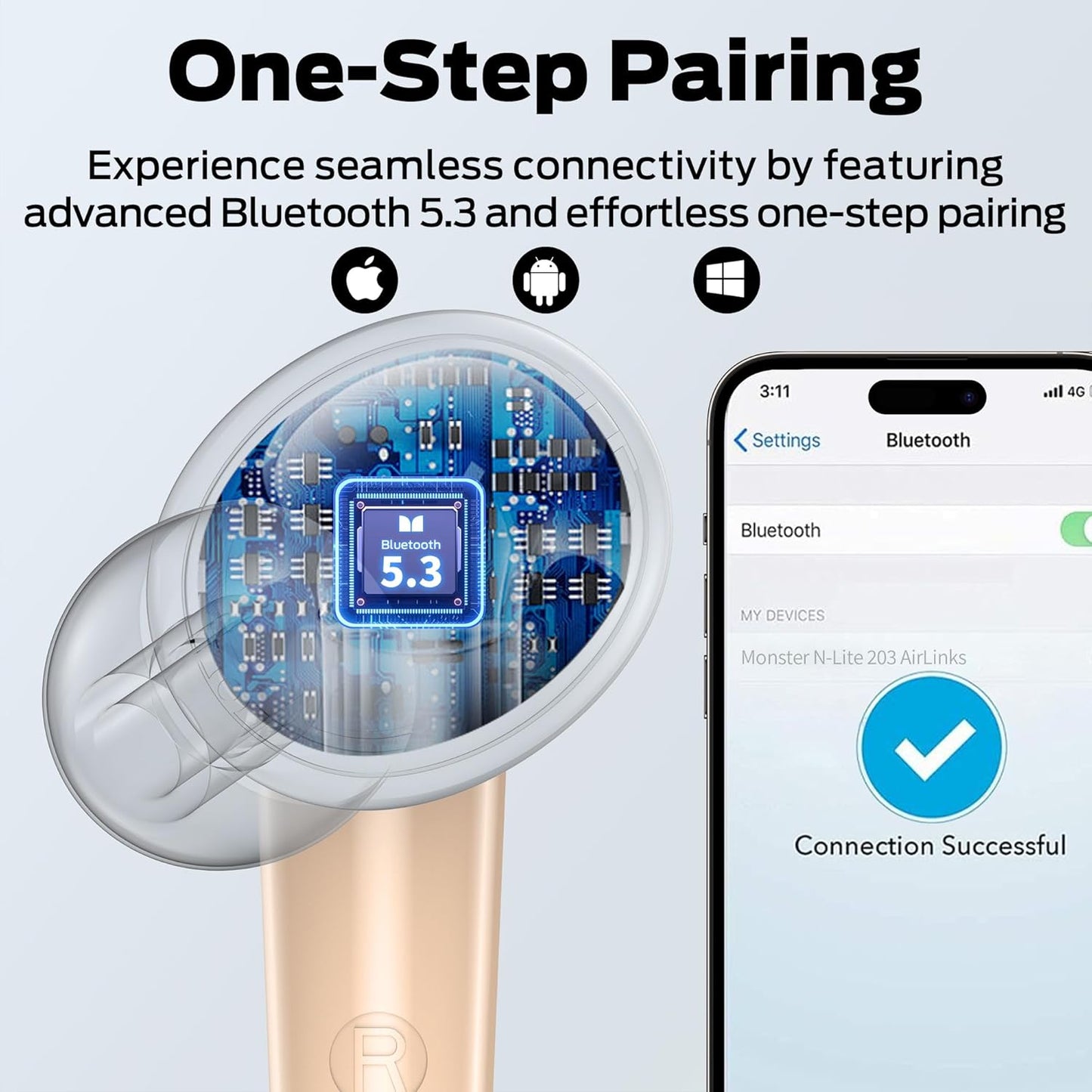 Handsfree Bluetooth Monster N-Lite 203 AirLinks, TWS, Auriu
