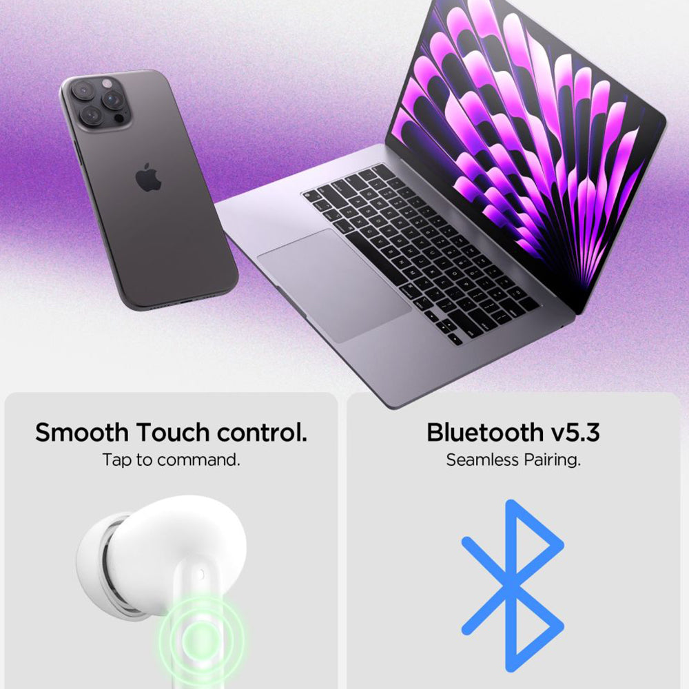 Handsfree Bluetooth Spigen SA2400, TWS, ANC, Alb ASD07962