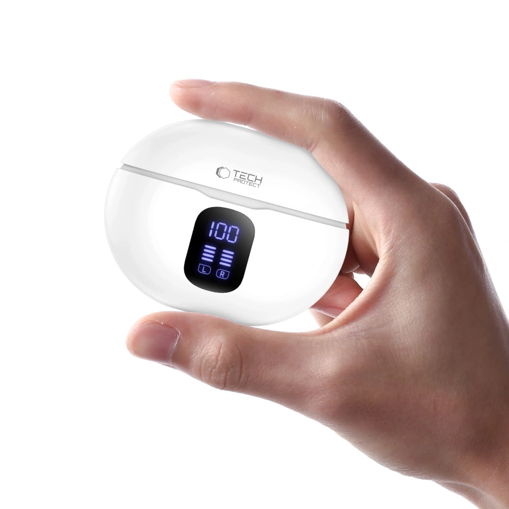 Handsfree Bluetooth Tech-Protect Ultraboost Pro G2, TWS, Alb