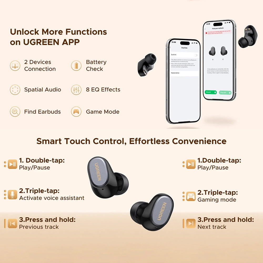 Handsfree Bluetooth UGREEN Dots (75627), TWS, MultiPoint, Alb