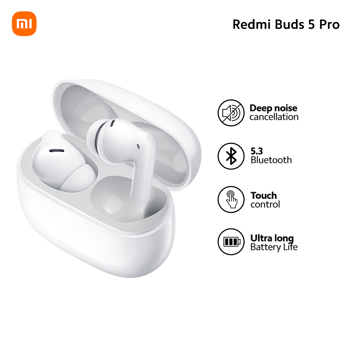 Zestaw głośnomówiący Bluetooth Xiaomi Redmi Buds 5 Pro, TWS, ANC, biały BHR7662GL