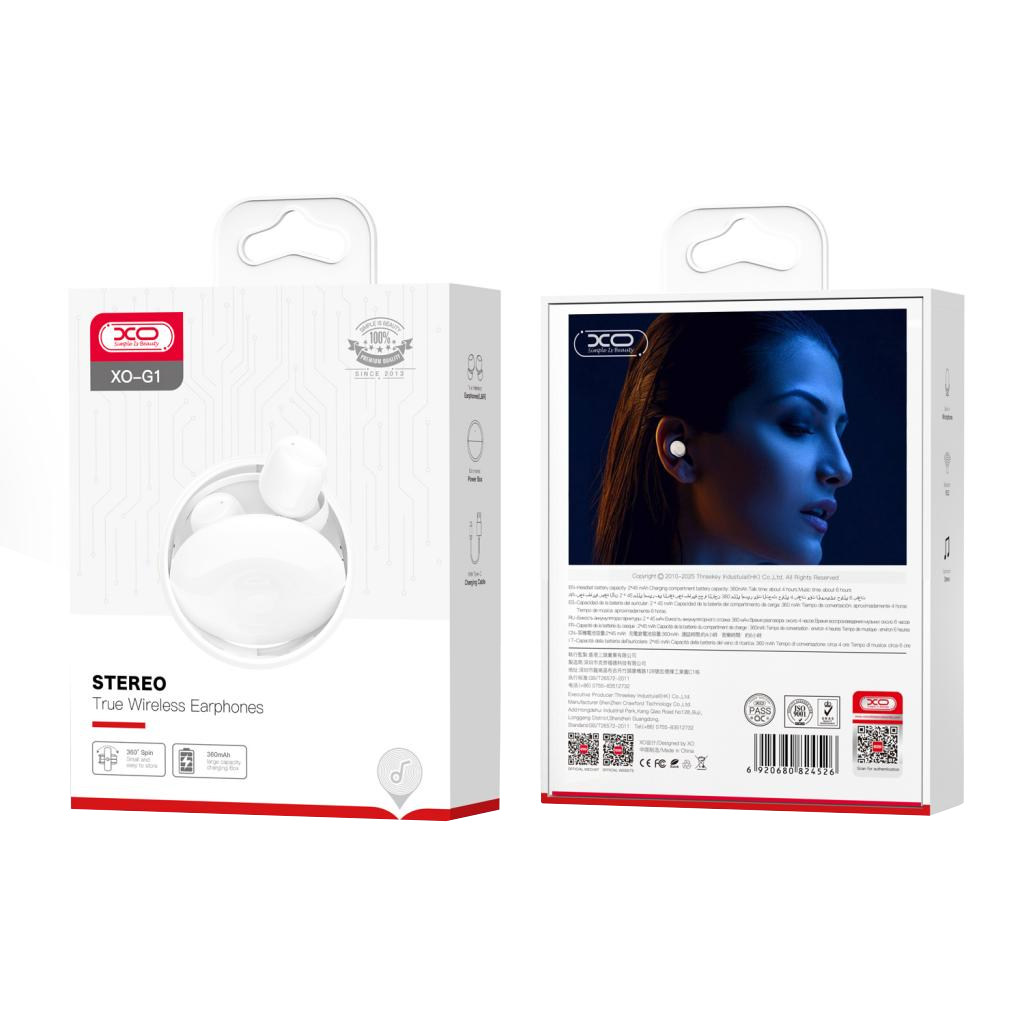 Handsfree Bluetooth XO Design G1, TWS, Alb