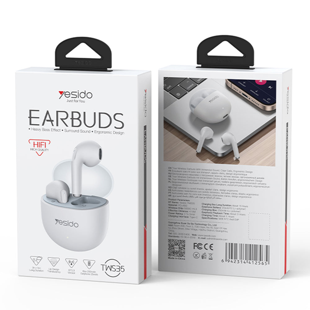 Handsfree Bluetooth Yesido TWS35, TWS, Alb