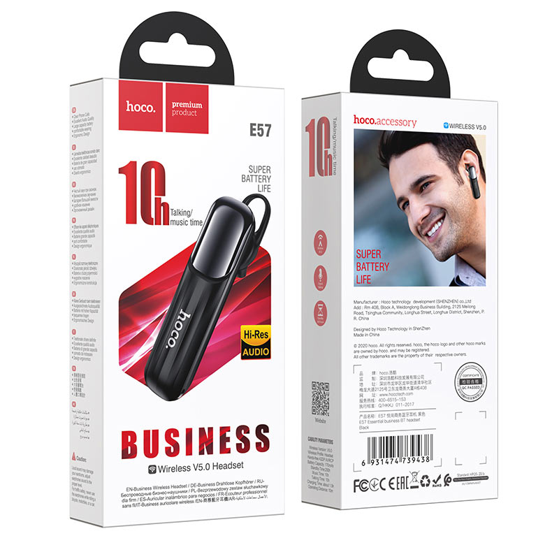 Handsfree Bluetooth HOCO E57, A2DP, Negru