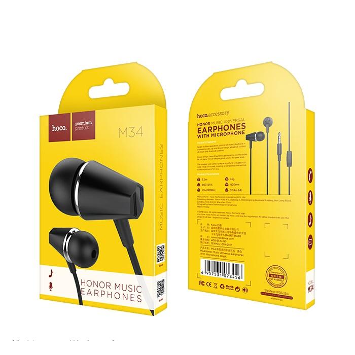 Handsfree 3.5mm HOCO M34 Honor Music, Negru