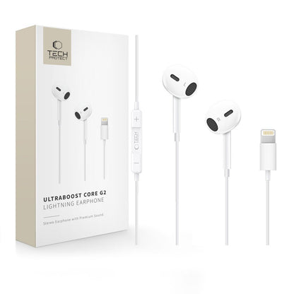Handsfree Lightning Tech-Protect Ultraboost Core G2, Alb