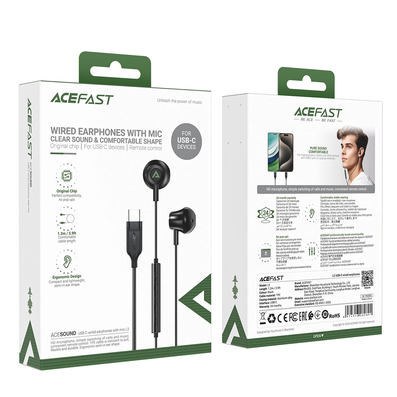 Handsfree USB-C Acefast L2, Negru