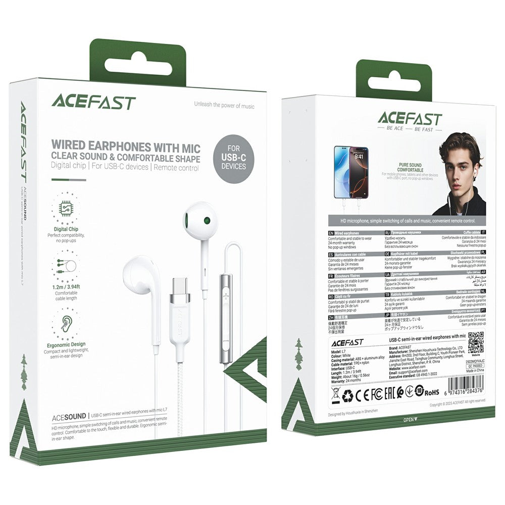 Handsfree USB-C Acefast L7, Alb