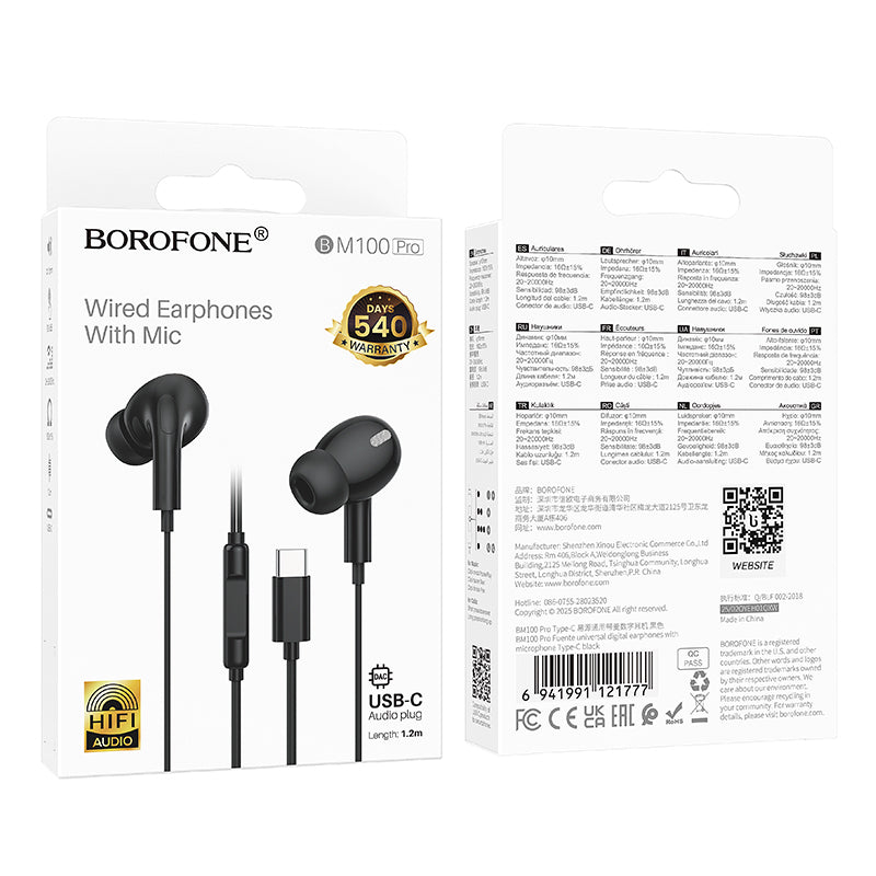 Handsfree USB-C Borofone BM100 Pro Fuente, Negru