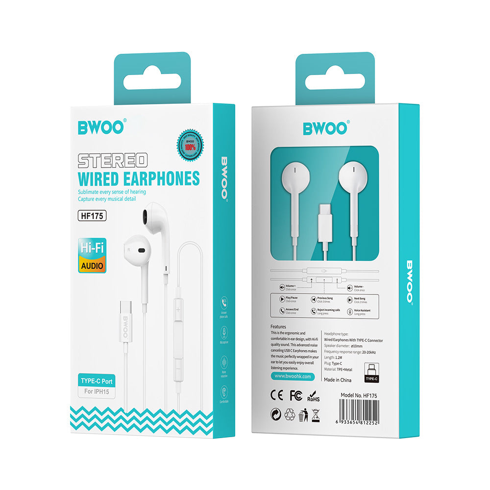 Handsfree USB-C BWOO HF175, Alb
